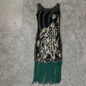 Elegant Black and Green Peacock Dress